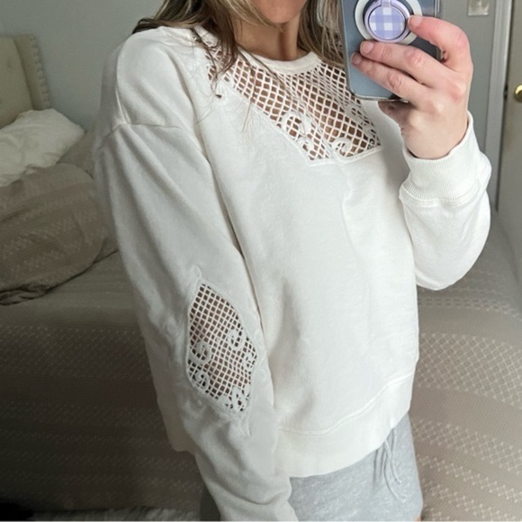 ZARA EMBROIDERED EYELET SWEATSHIRT  OYSTER WHITE - REF. 6050/002 SIZE M - Picture 4 of 4